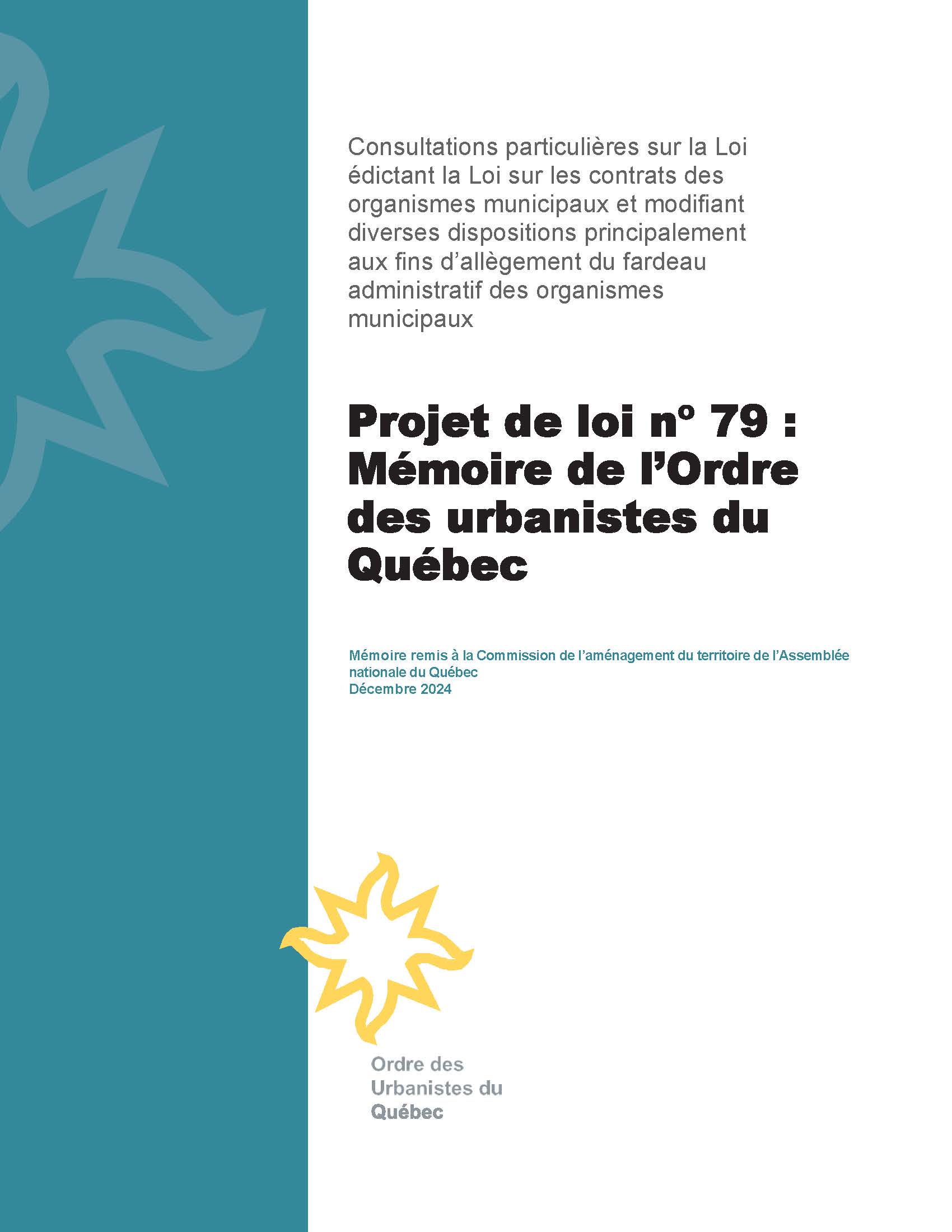 OUQ - Projet de loi no 79 : Mémoire de l’Ordre des urbanistes du Québec